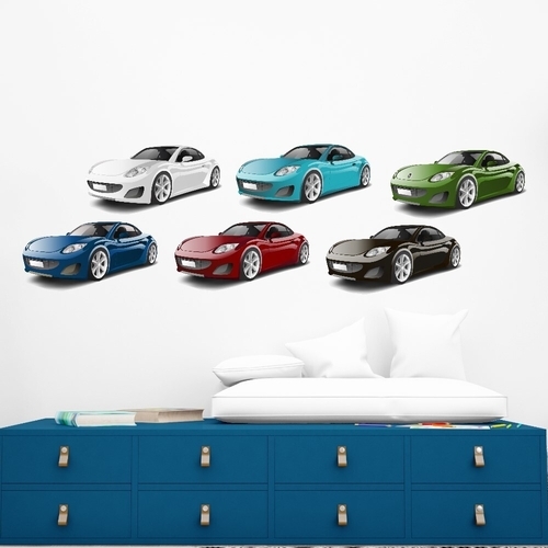 Wallsticker ark med 6 sportbilar i olika färger
