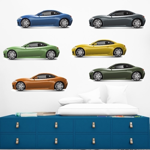 Wallsticker ark med 6 bilar i olika färger