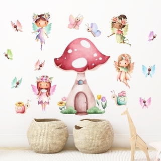 Akvarellälvor med väggdekor för svamphus
