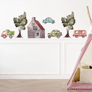 Fordon, hus och träd - Väggdekor