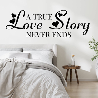 True Love Story med hjärtan - Wallstickers