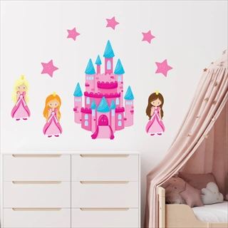 Tryckt Prinsessor med slott  - Wallstickers