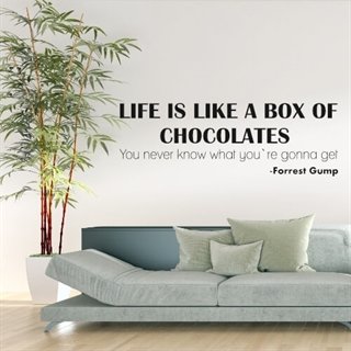 Wallsticker med citat av Forrest Gump - Life is like a box of chocolates