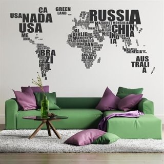Världskarta med länder - Wallstickers
