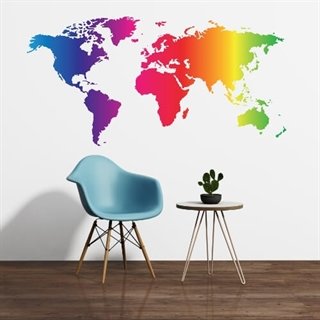 Tryckt världskarta - Färgglad - Wallstickers